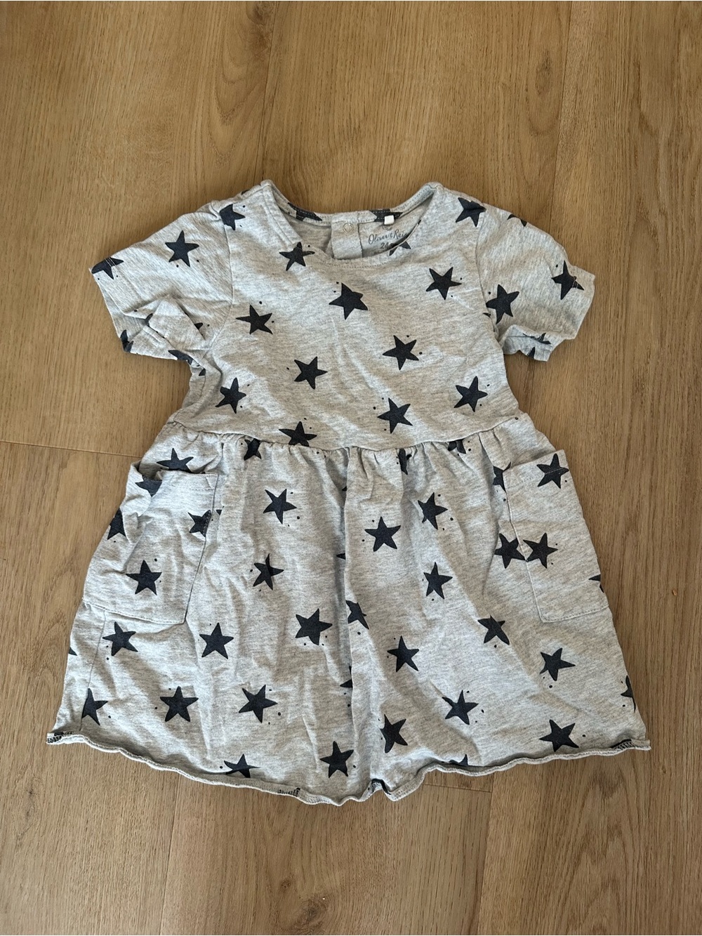 Girls' Grey Star-Print Short Sleeve Casual Dress